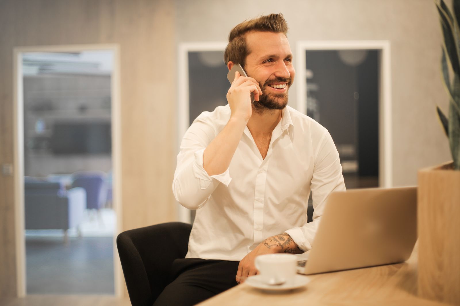 Business professional on a VoIP phone call
